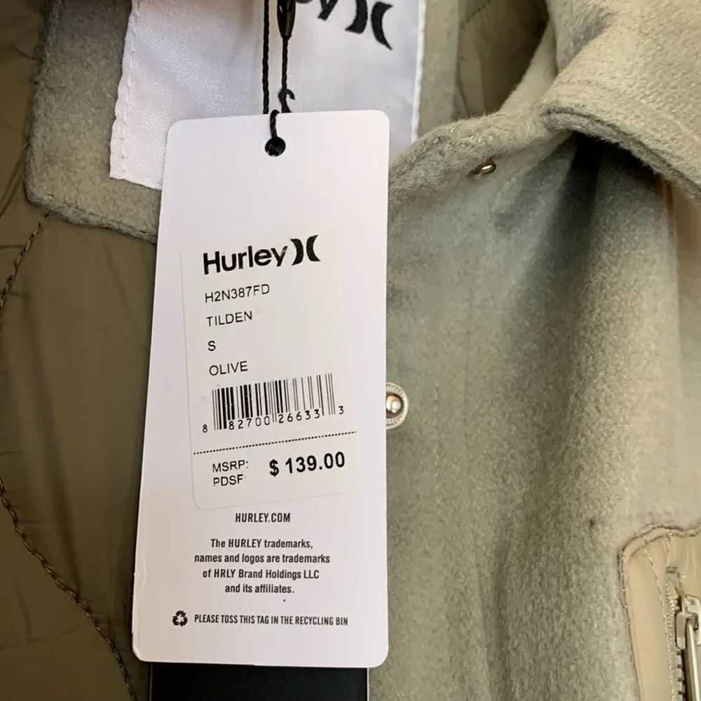 NWT womens small Hurley Olive Tilden mixed media quilt jacket - Picture 2 of 4